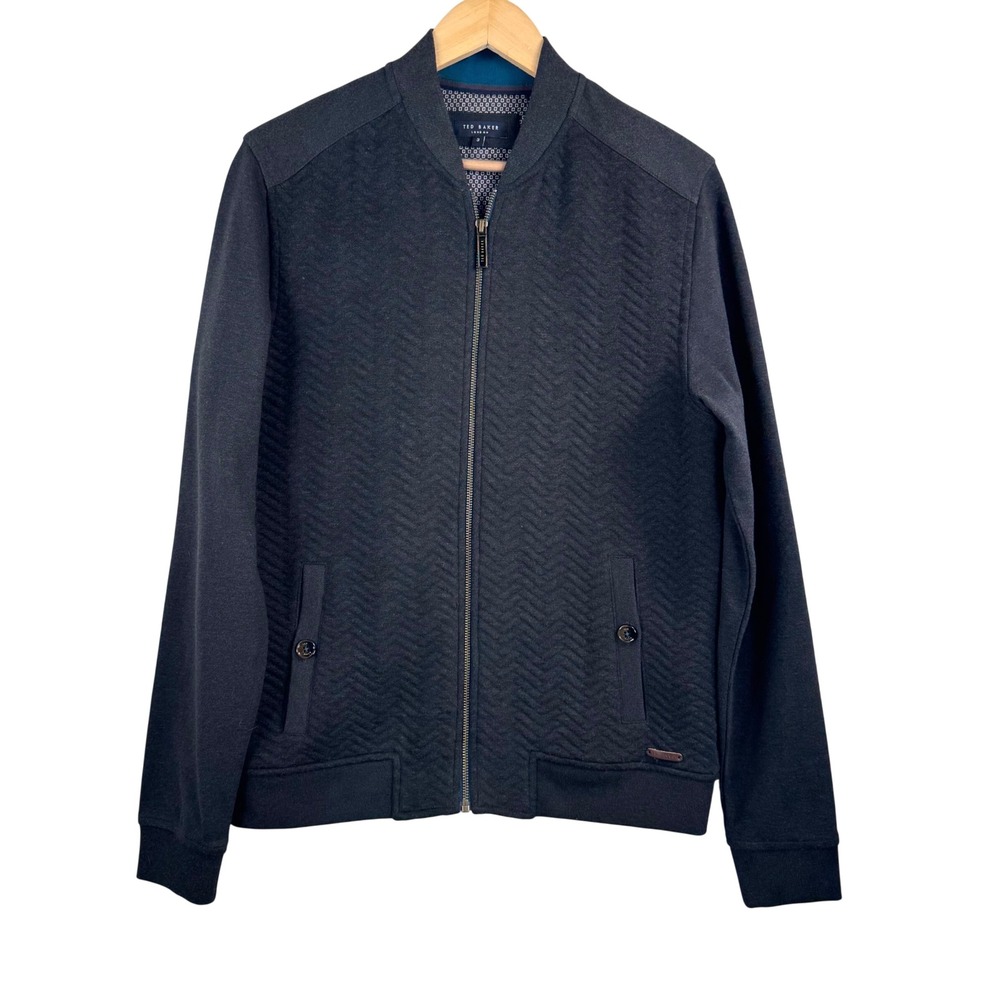 Ted Baker London Deeaz Quilted Herringbone Knit Baseball Jacket charcoal sz M(3)